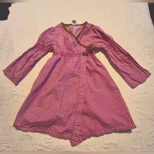 Tea Collection girls size 4 bell sleeve wrap dress purple white with brown trim